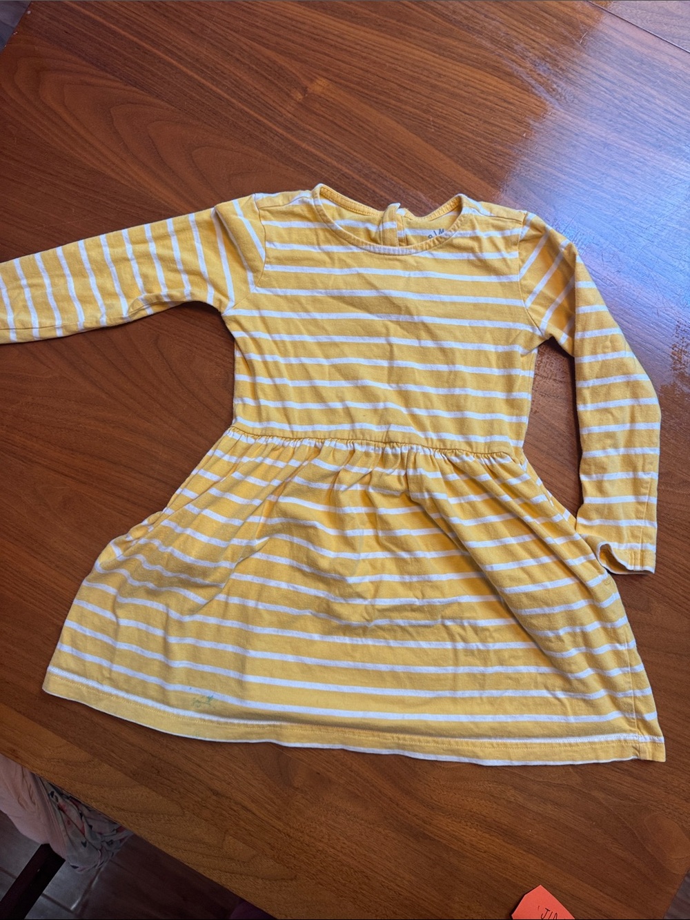 Primary Yellow and White Striped Long-Sleeve Knit Dress